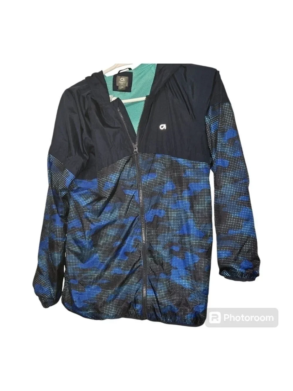 GAP GapFit Boys XXL 14/16 Blue Camo Hooded Windbreaker Jacket